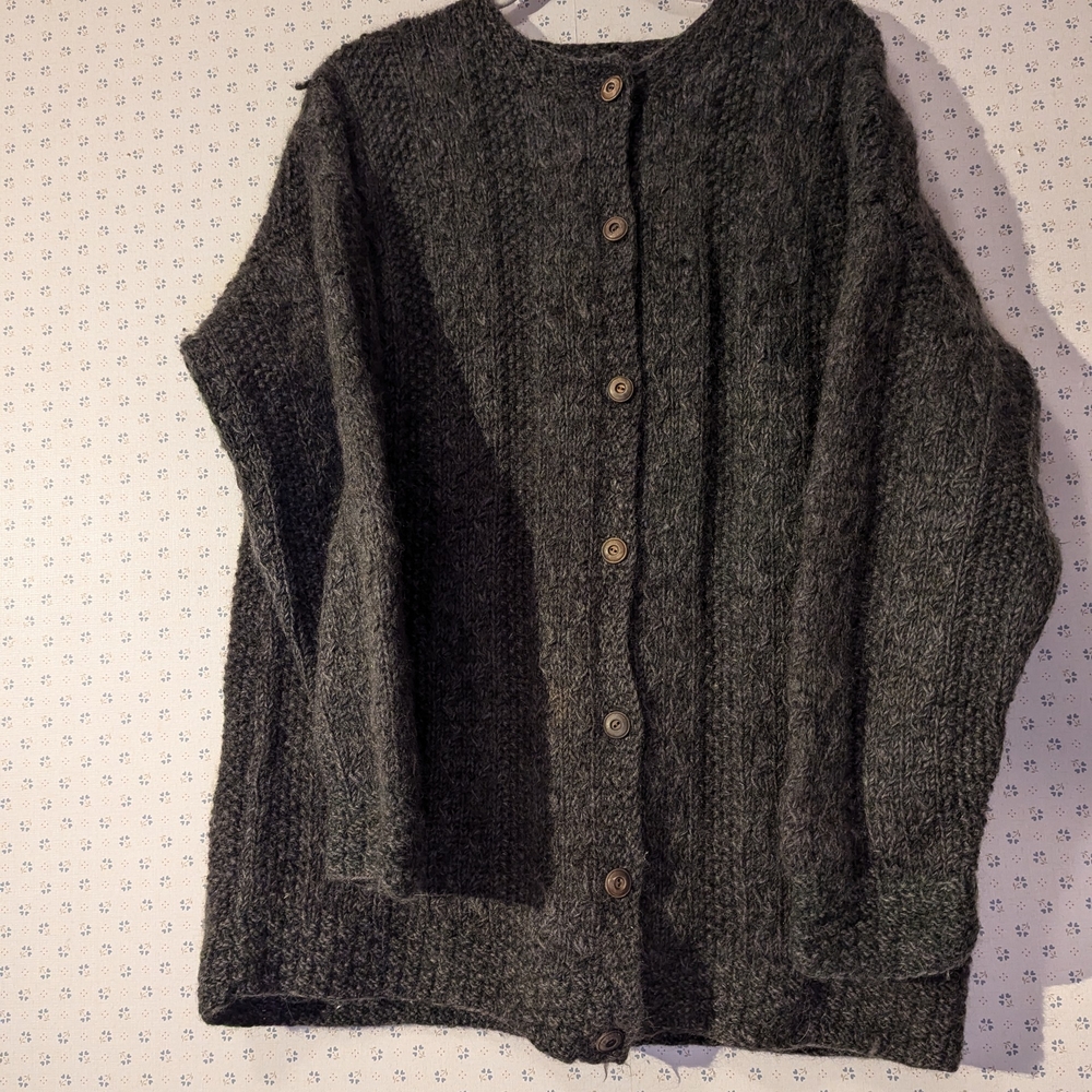 🤎 🩶 Lost Horizon Handknit Cozy Knit Cardigan Kettle Died Thick Wool Oversized